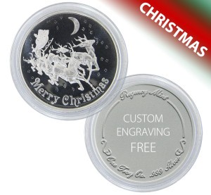 Christmas Reindeer Coin Gift of 1-troy oz .999 fine silver - FREE ENGRAVING
