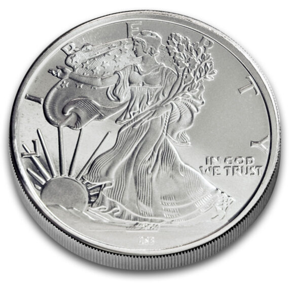 Obvers of the walking liberty silver round