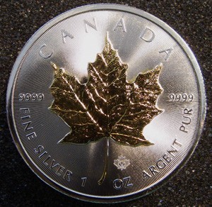 1-oz Select Gold-Plated Canadian Silver Maple Leaf Coins - .9999 fine Silver