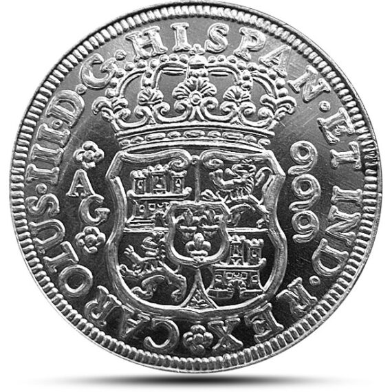 Spanish Pillar Dollar Silver Bullion round - Uncirculated Reverse
